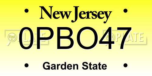 0PBO47 New Jersey License Plate