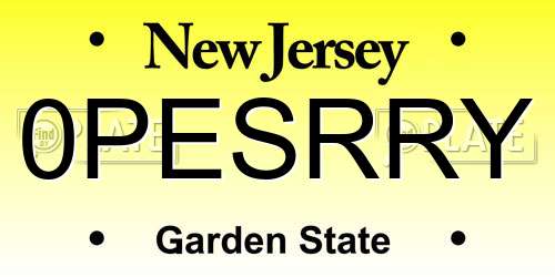 0PESRRY New Jersey License Plate
