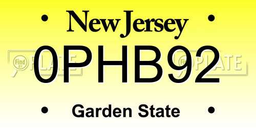 0PHB92 New Jersey License Plate