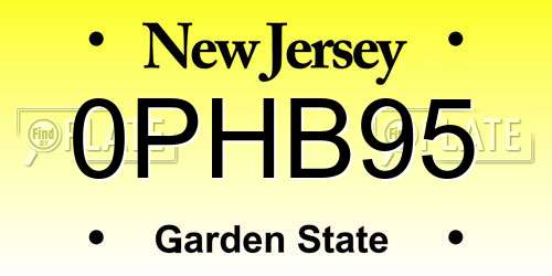 0PHB95 New Jersey License Plate
