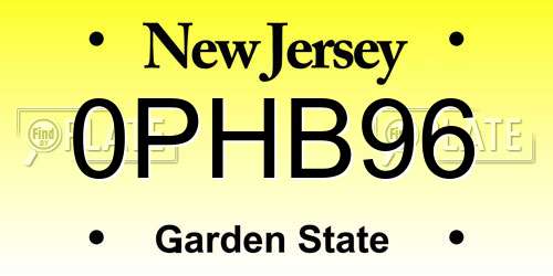 0PHB96 New Jersey License Plate