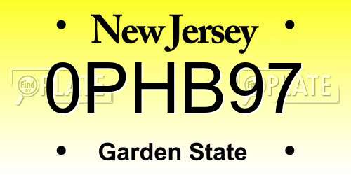 0PHB97 New Jersey License Plate