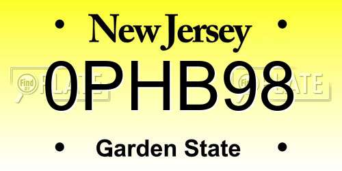 0PHB98 New Jersey License Plate