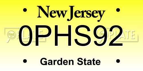 0PHS92 New Jersey License Plate