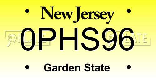 0PHS96 New Jersey License Plate