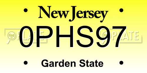 0PHS97 New Jersey License Plate