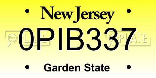 0PIB337 New Jersey License Plate