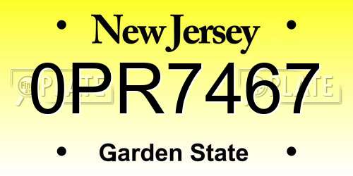 0PR7467 New Jersey License Plate