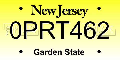 0PRT462 New Jersey License Plate