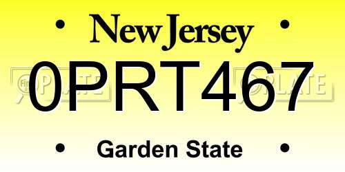 0PRT467 New Jersey License Plate