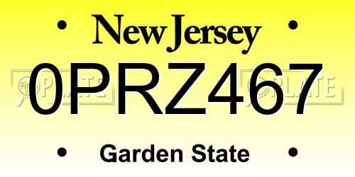 0PRZ467 New Jersey License Plate