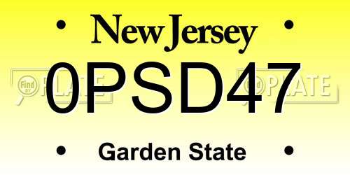 0PSD47 New Jersey License Plate
