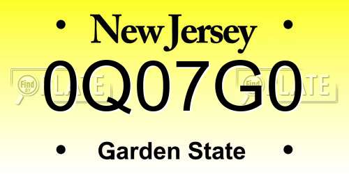 0Q07G0 New Jersey License Plate