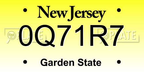 0Q71R7 New Jersey License Plate