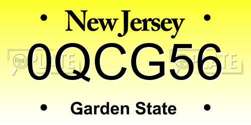 0QCG56 New Jersey License Plate
