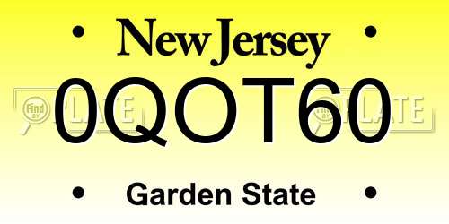 0QOT60 New Jersey License Plate