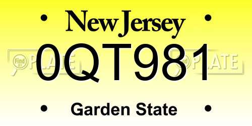 0QT981 New Jersey License Plate