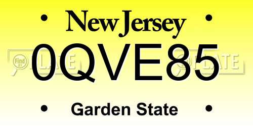 0QVE85 New Jersey License Plate