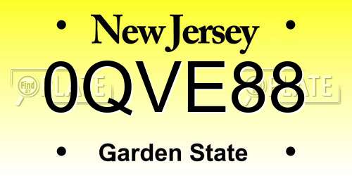 0QVE88 New Jersey License Plate