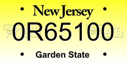0R65100 New Jersey License Plate