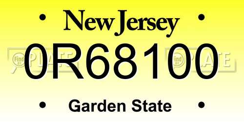 0R68100 New Jersey License Plate