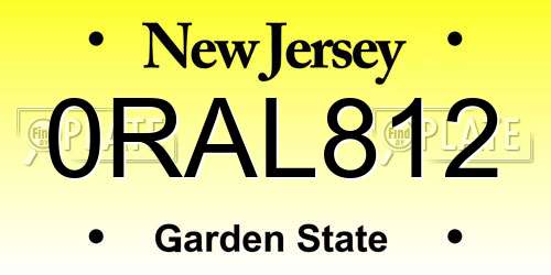 0RAL812 New Jersey License Plate
