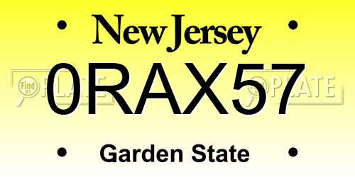 0RAX57 New Jersey License Plate
