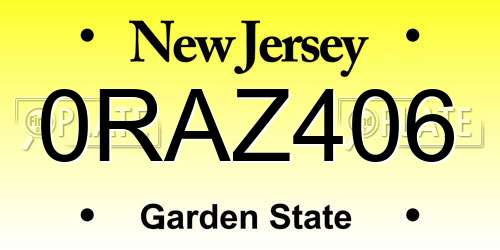 0RAZ406 New Jersey License Plate