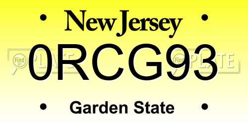 0RCG93 New Jersey License Plate