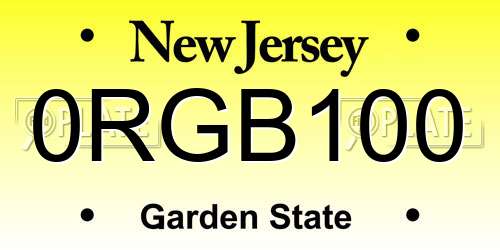 0RGB100 New Jersey License Plate