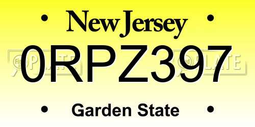 0RPZ397 New Jersey License Plate
