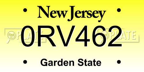 0RV462 New Jersey License Plate