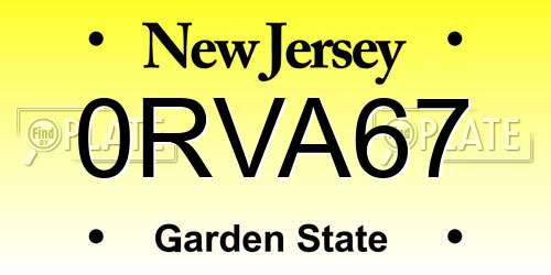 0RVA67 New Jersey License Plate