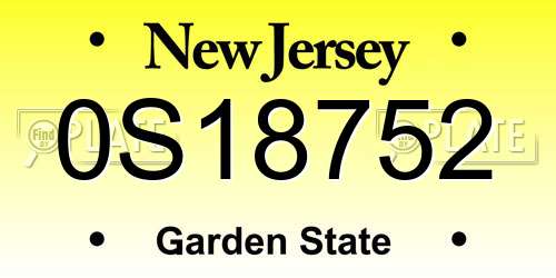 0S18752 New Jersey License Plate
