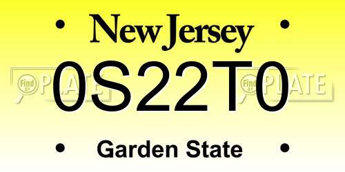 0S22T0 New Jersey License Plate