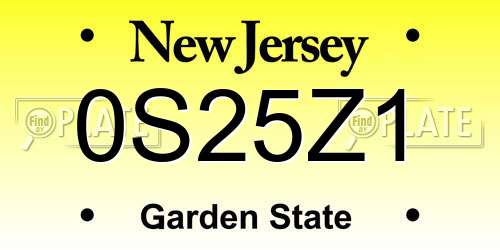 0S25Z1 New Jersey License Plate