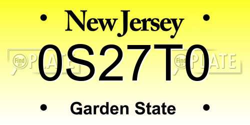0S27T0 New Jersey License Plate
