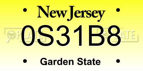 0S31B8 New Jersey License Plate