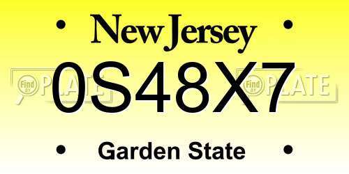0S48X7 New Jersey License Plate