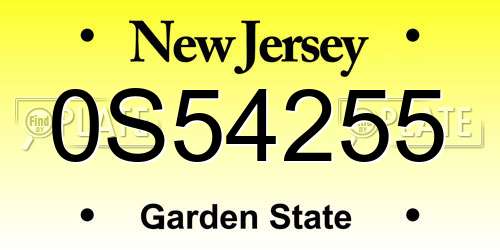 0S54255 New Jersey License Plate