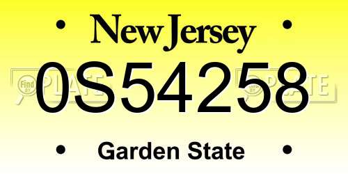 0S54258 New Jersey License Plate