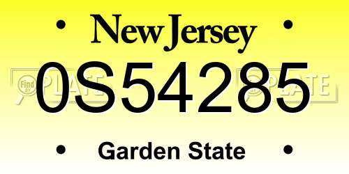 0S54285 New Jersey License Plate