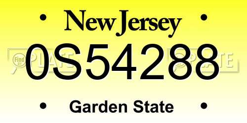 0S54288 New Jersey License Plate