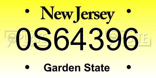 0S64396 New Jersey License Plate