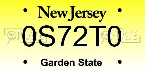 0S72T0 New Jersey License Plate