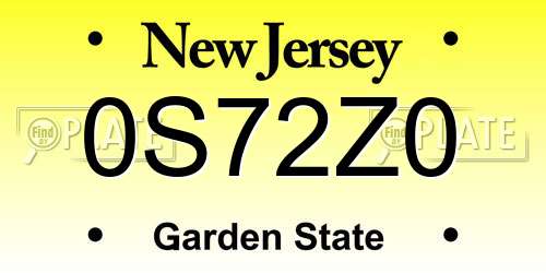 0S72Z0 New Jersey License Plate