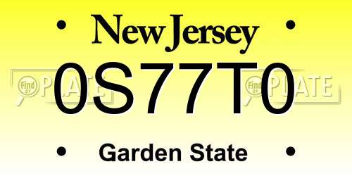 0S77T0 New Jersey License Plate