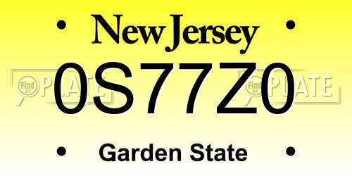 0S77Z0 New Jersey License Plate