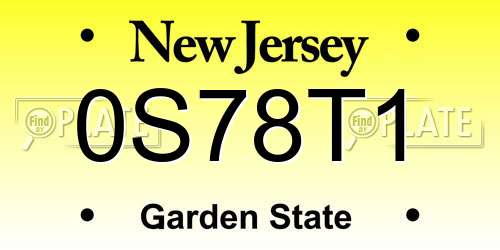 0S78T1 New Jersey License Plate