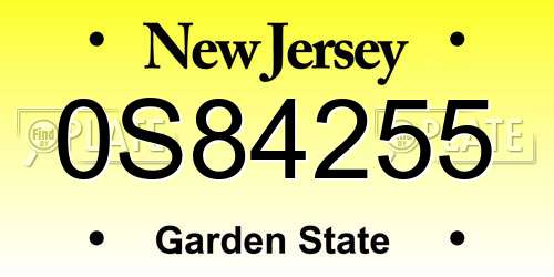 0S84255 New Jersey License Plate
